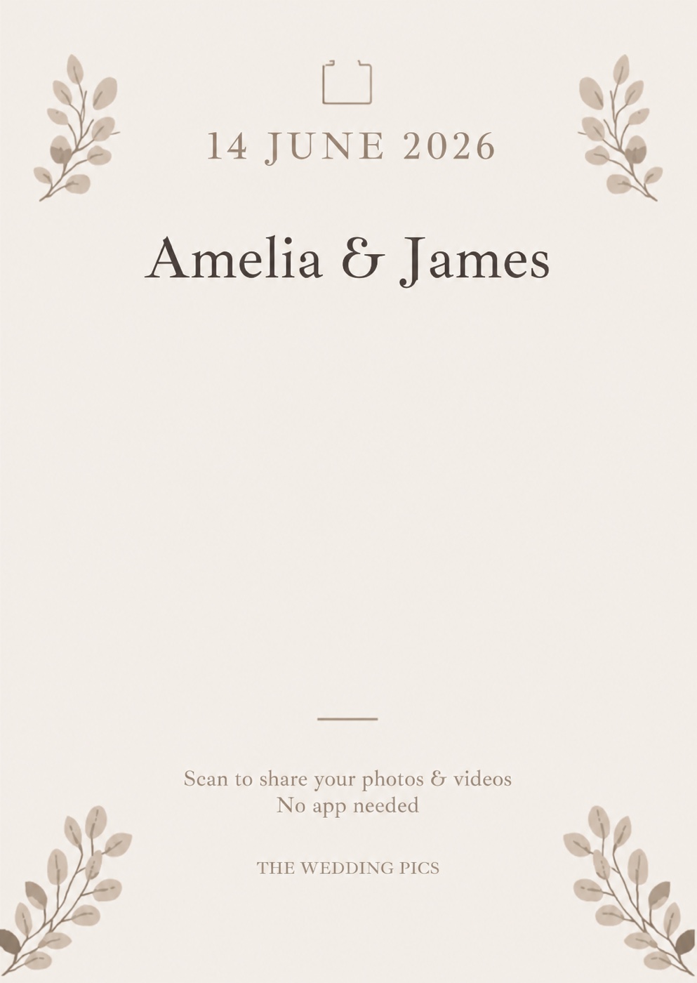 Wedding QR table card with eucalyptus sprigs